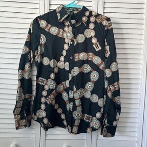 Lauren Ralph Lauren Turquoise Concho Belt Black and Brown Button-Up Shirt